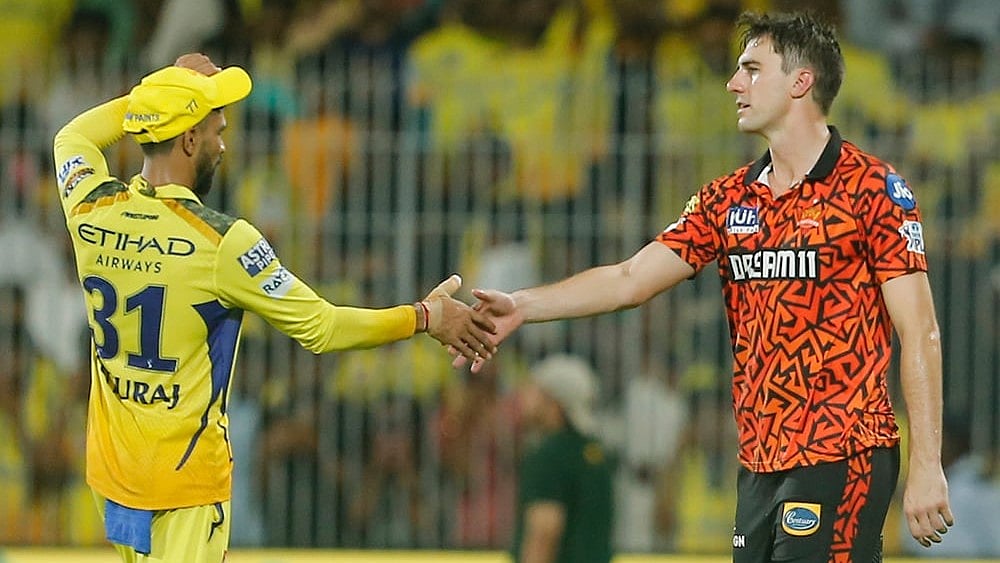 File photo of Chennai Super Kings and SunRisers Hyderabad's captains Ruturaj Gaikwad (left) and Pat Cummins.   - | Photo: AP/R.Parthiban